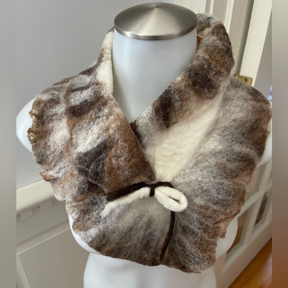 Unique hand crafted wet felted merino wool scarf/collar